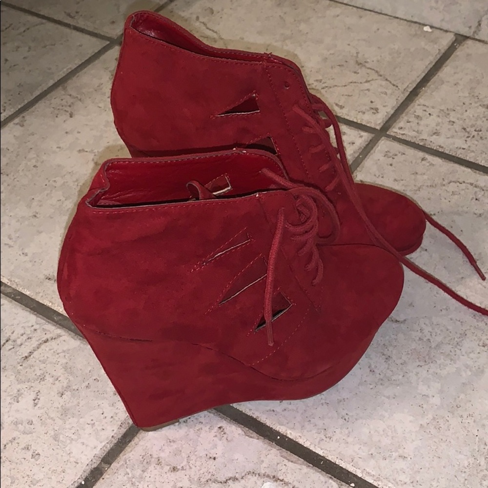 Red wedge booties